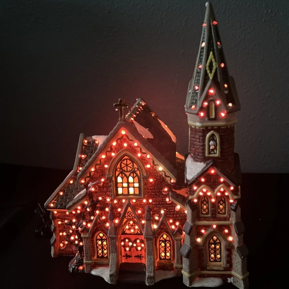 Vintage Dickens Collectables Fiber Optic Christmas Victorian Series Church W Box